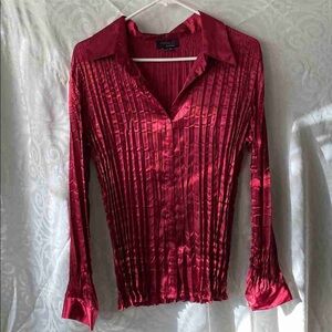 Cache Red Pleated Satin Blouse